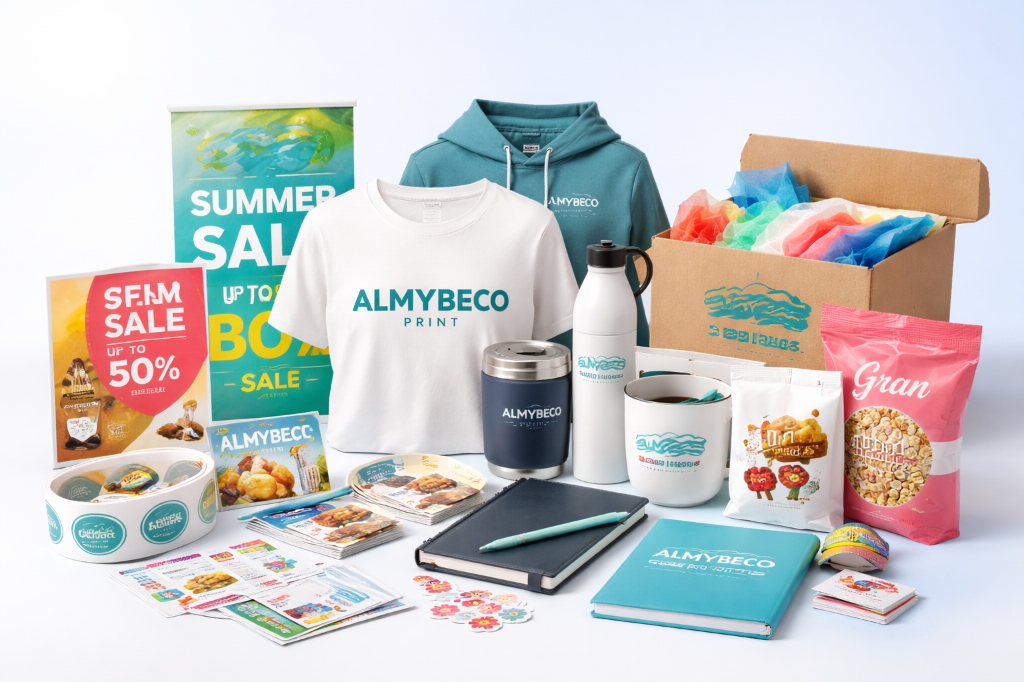 Professional custom apparel printing and promotional products showcase by Almy Beco